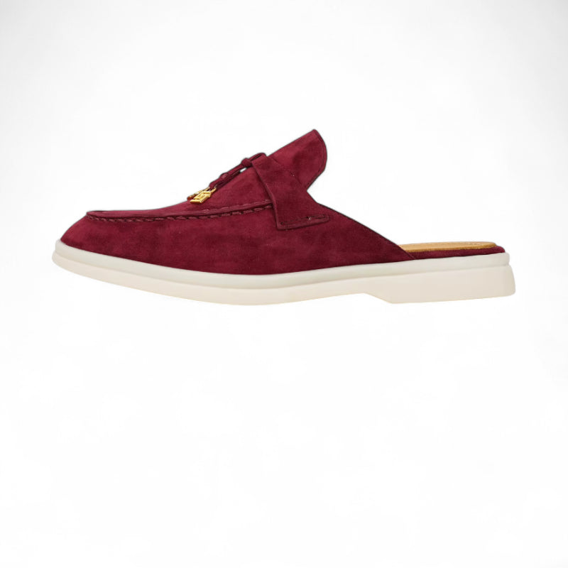 Mocassin Ouvert En Daim Bordeaux Femme