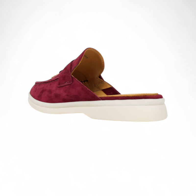 Mocassin Ouvert En Daim Bordeaux Femme