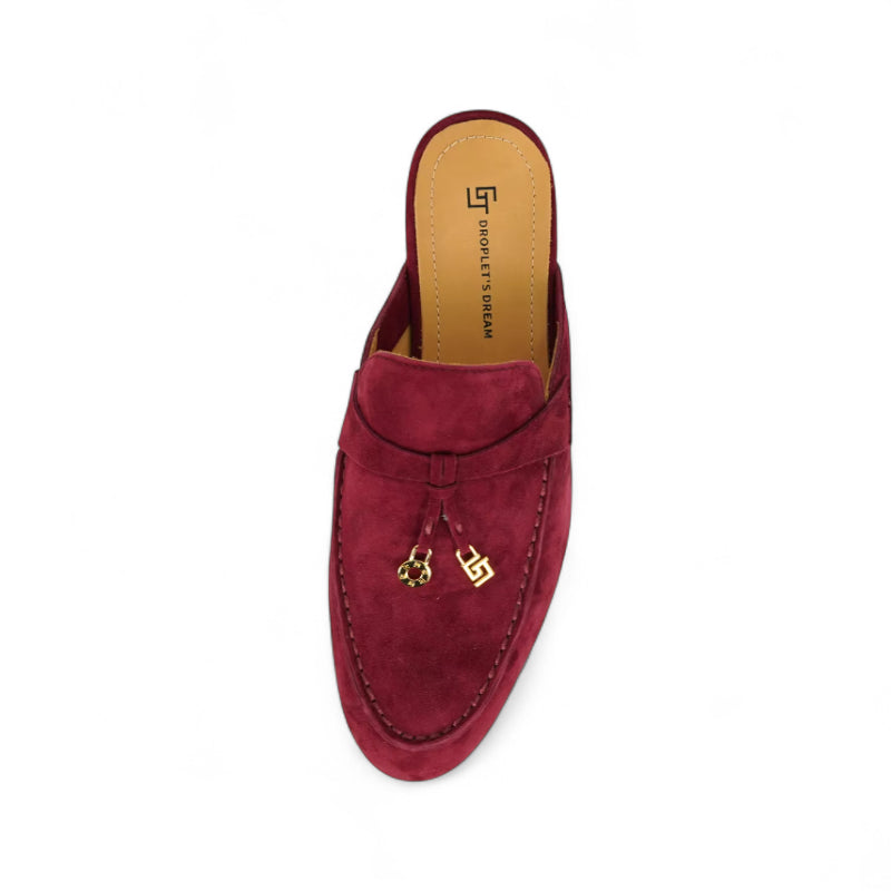 Mocassin Ouvert En Daim Bordeaux Femme