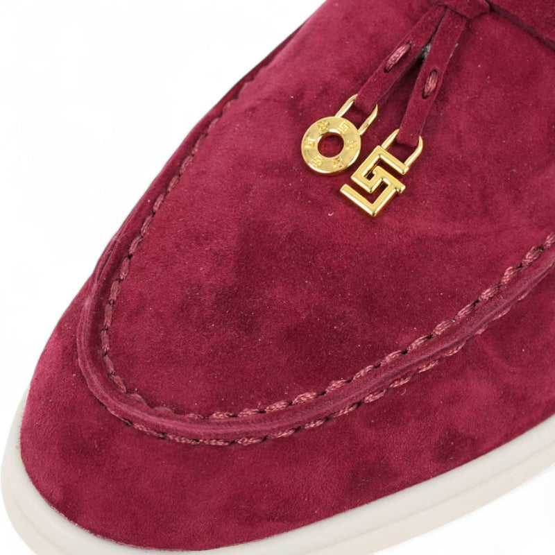 Mocassin Ouvert En Daim Bordeaux Femme