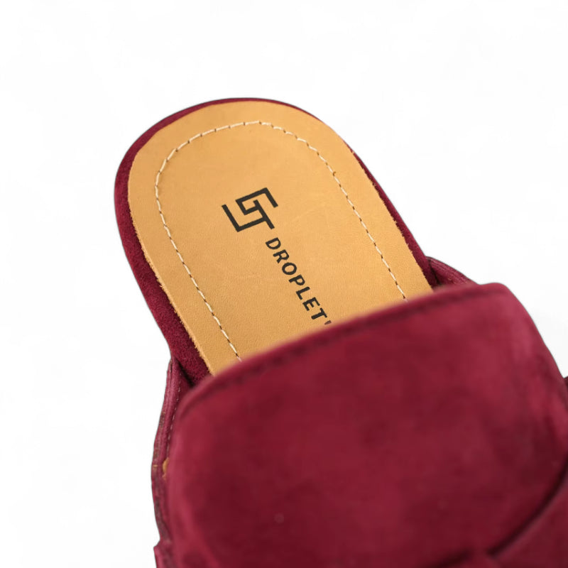 Mocassin Ouvert En Daim Bordeaux Femme