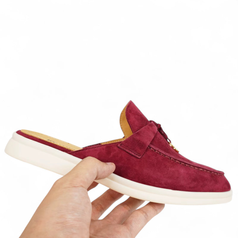Mocassin Ouvert En Daim Bordeaux Femme