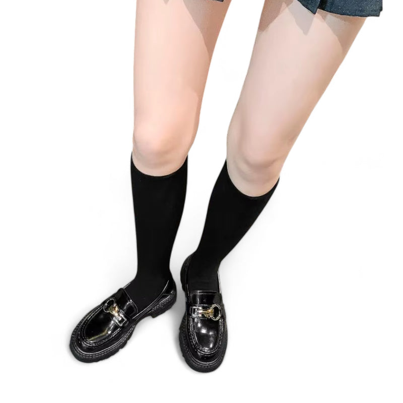 Mocassin En Cuir Noir Plateforme Vernis Brillant Chainette Femme