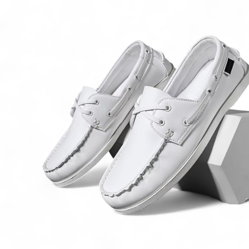 Mocassin En Cuir à Lacet Blanc Pour Homme