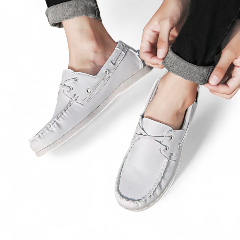 Mocassin En Cuir à Lacet Blanc Pour Homme