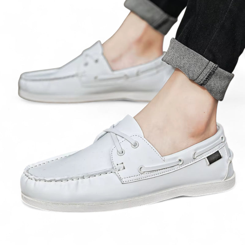 Mocassin En Cuir à Lacet Blanc Pour Homme