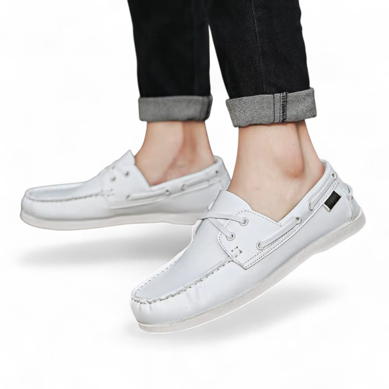 Mocassin En Cuir à Lacet Blanc Pour Homme