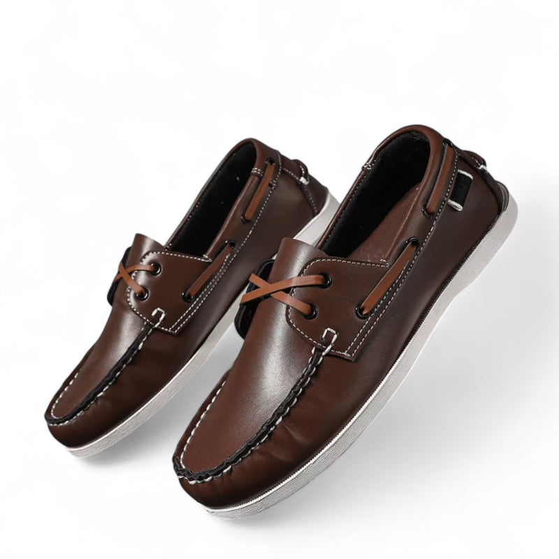 Mocassin En Cuir Marron Foncé à Lacet Homme