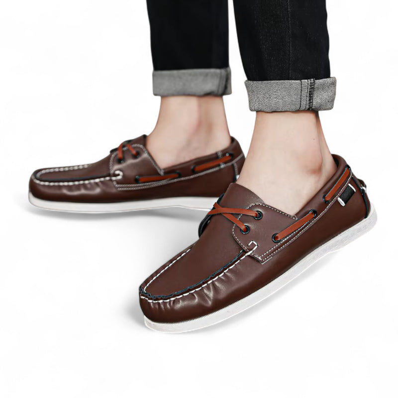 Mocassin En Cuir Marron Foncé à Lacet Homme