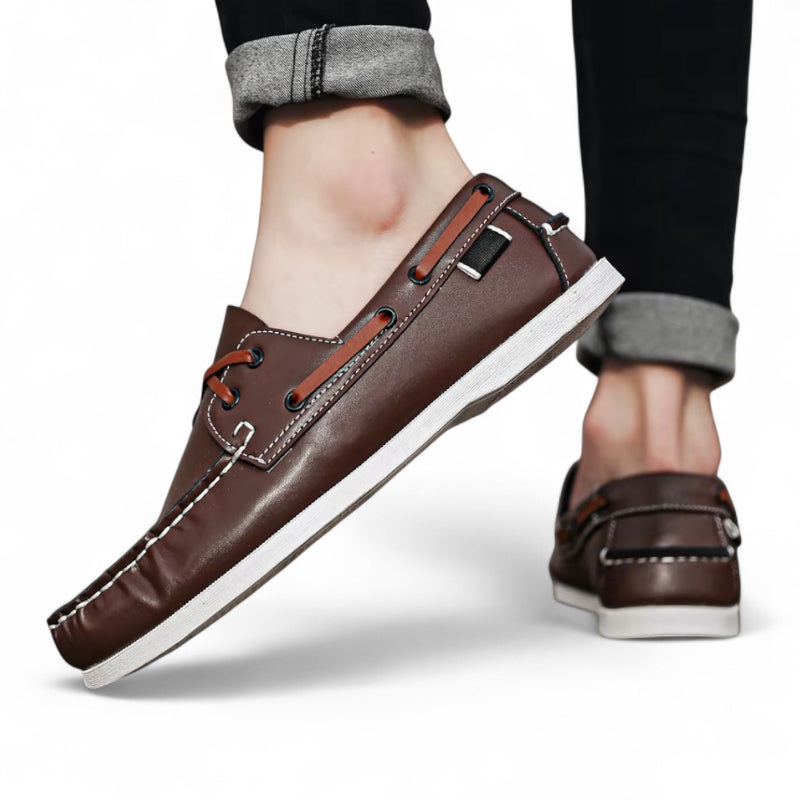 Mocassin En Cuir Marron Foncé à Lacet Homme