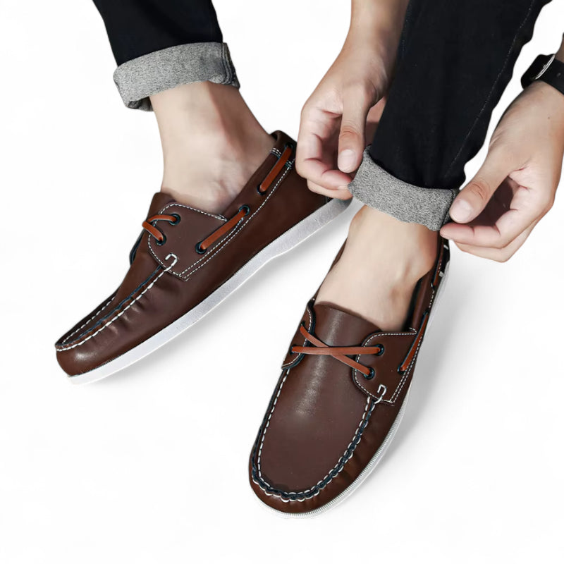 Mocassin En Cuir Marron Foncé à Lacet Homme