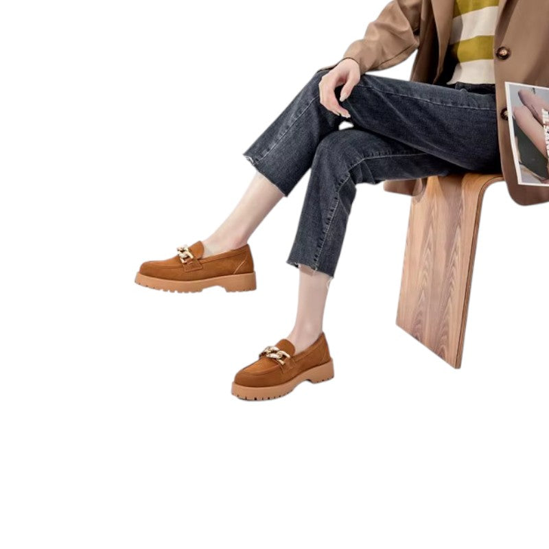 Mocassin Compensé Daim Camel Chainette Femme