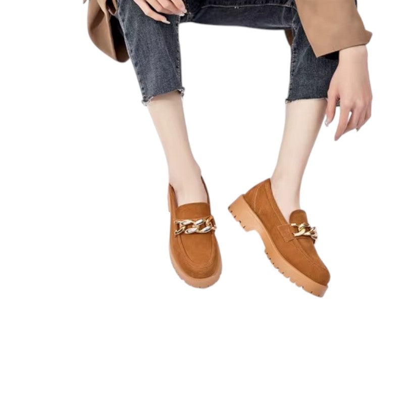 Mocassin Compensé Daim Camel Chainette Femme
