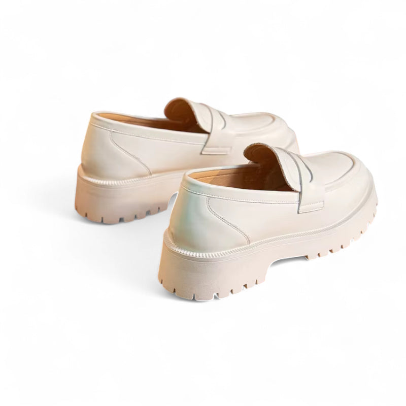 Mocassin Plateforme En Cuir Blanc Pour Femme
