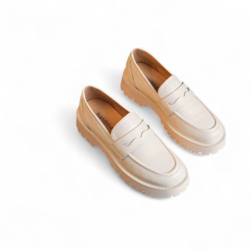 Mocassin Plateforme En Cuir Blanc Pour Femme
