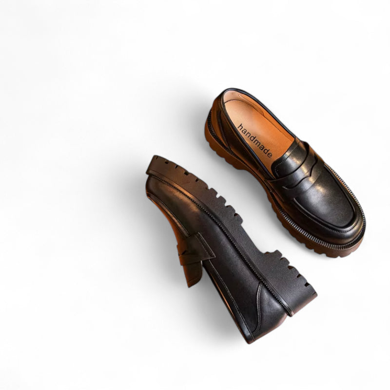 Mocassin Plateforme En Cuir Noir Pour Femme