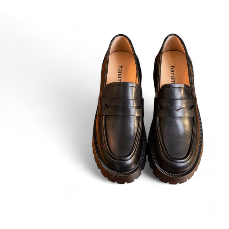 Mocassin Plateforme En Cuir Noir Pour Femme