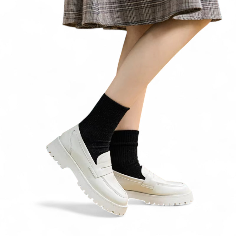 Mocassin Plateforme En Cuir Blanc Pour Femme