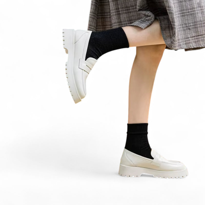 Mocassin Plateforme En Cuir Blanc Pour Femme