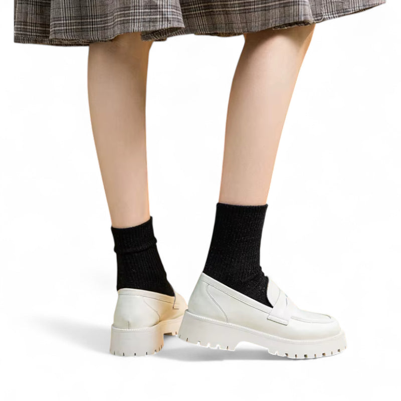 Mocassin Plateforme En Cuir Blanc Pour Femme