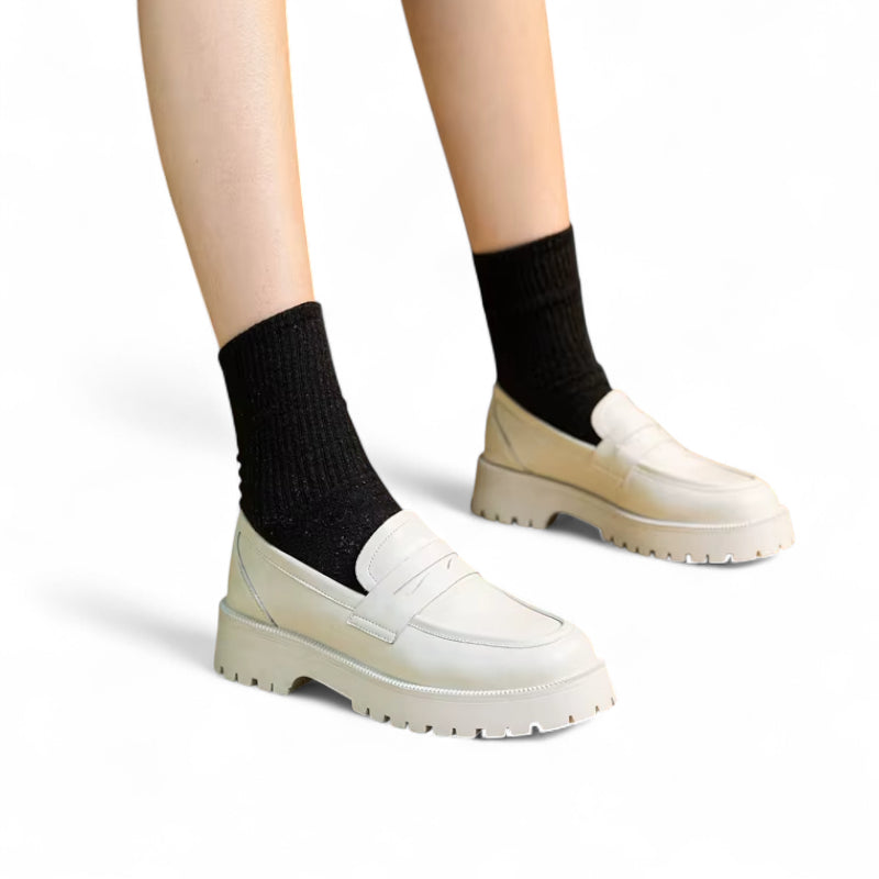 Mocassin Plateforme En Cuir Blanc Pour Femme