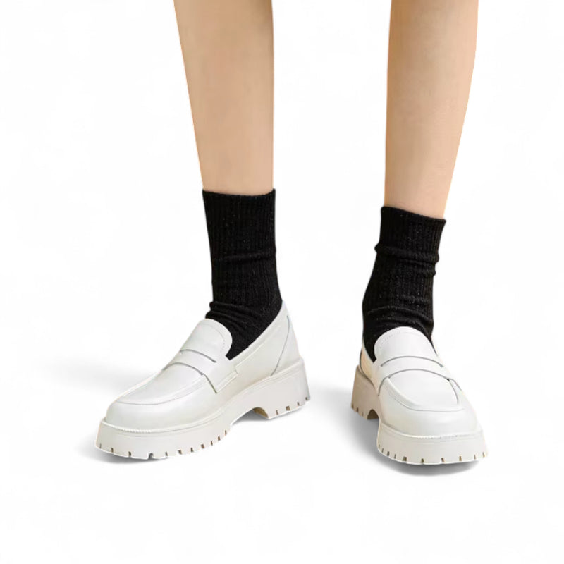 Mocassin Plateforme En Cuir Blanc Pour Femme