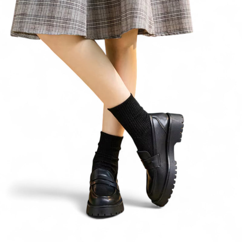 Mocassin Plateforme En Cuir Noir Pour Femme