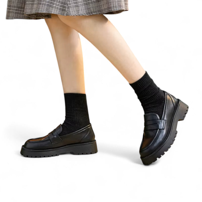 Mocassin Plateforme En Cuir Noir Pour Femme