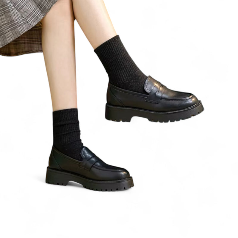 Mocassin Plateforme En Cuir Noir Pour Femme