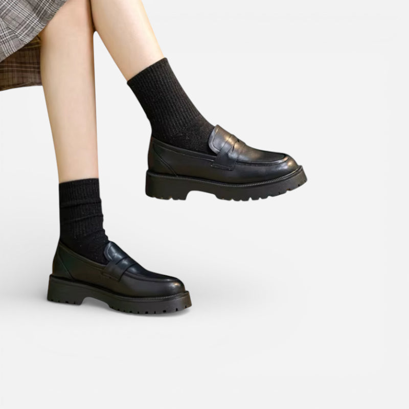 Mocassin Plateforme En Cuir Noir Pour Femme