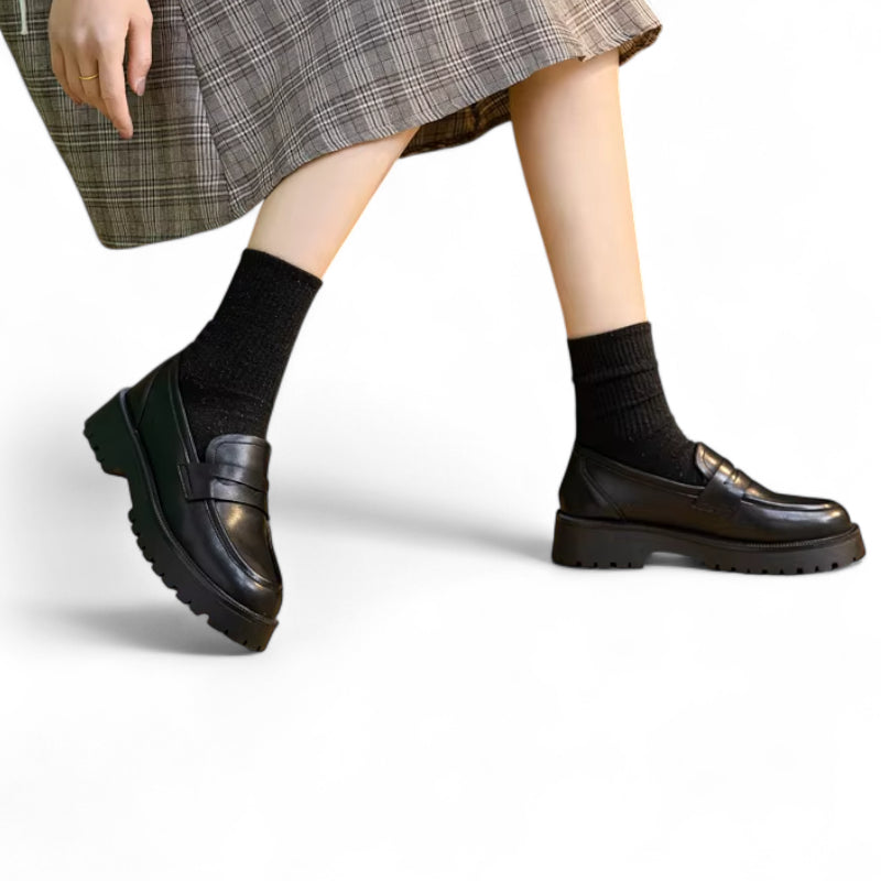 Mocassin Plateforme En Cuir Noir Pour Femme