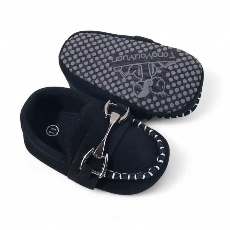 Mocassin Bébé En Daim Noir Chainette