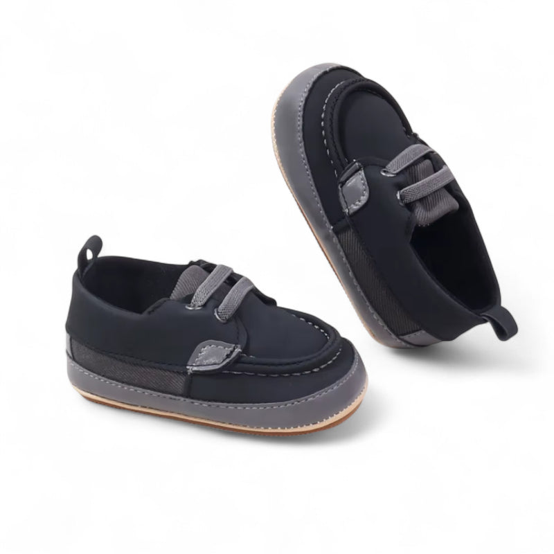 Mocassin En Cuir Noir Bébé Garçon