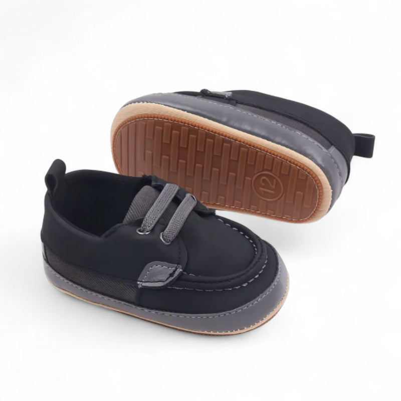 Mocassin En Cuir Noir Bébé Garçon