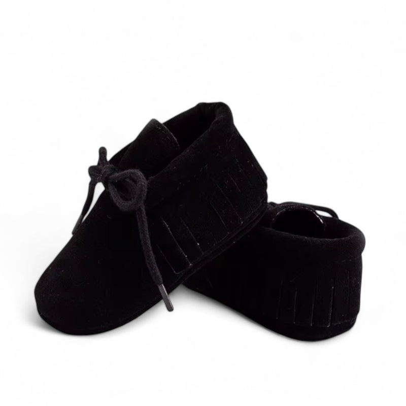 Mocassin En Daim Noir à Lacet Pour Bébé