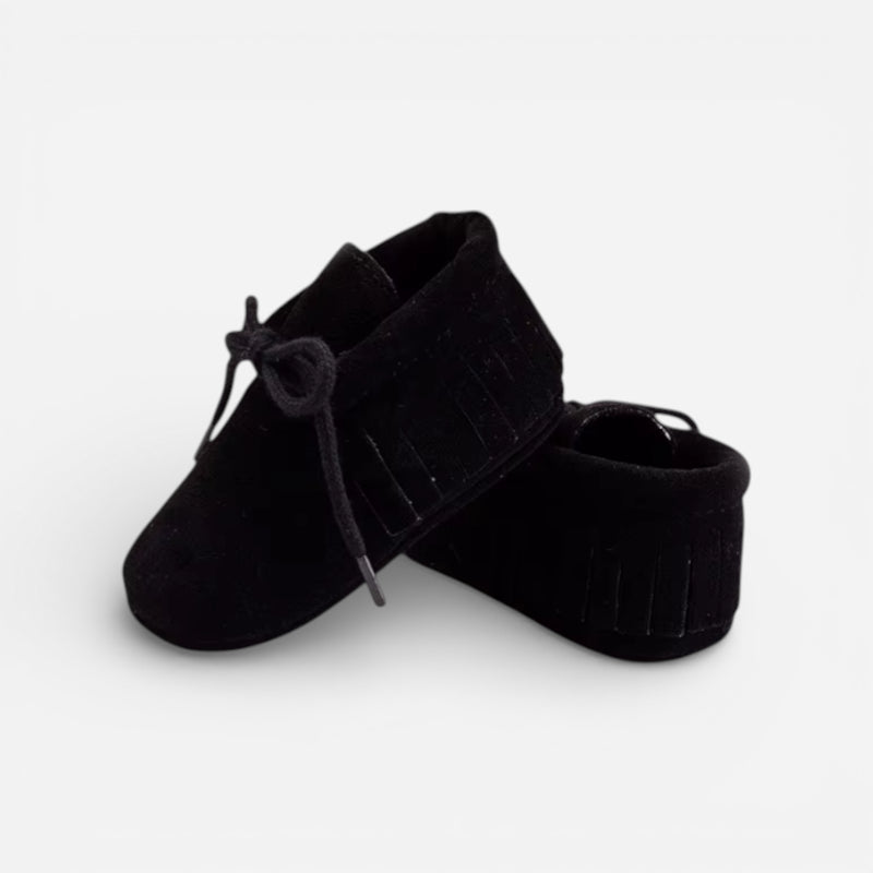 Mocassin En Daim Noir à Lacet Pour Bébé