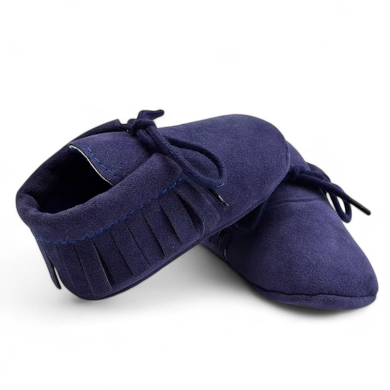 Mocassin En Daim Bleu Marine à Lacet Pour Bébé