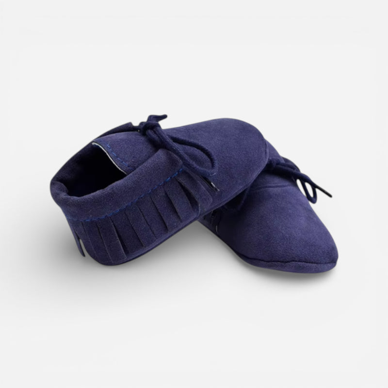 Mocassin En Daim Bleu Marine à Lacet Pour Bébé