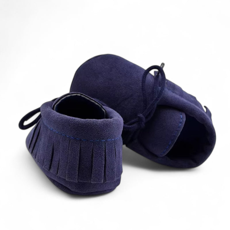 Mocassin En Daim Bleu Marine à Lacet Pour Bébé