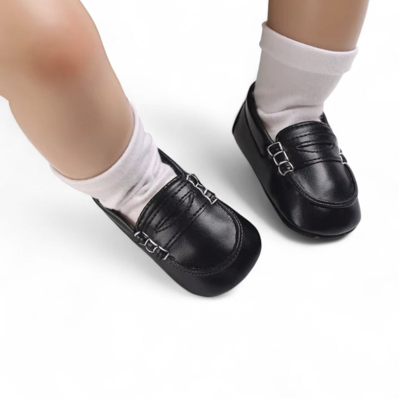 Mocassin En Cuir Noir Vintage Pour Bébé