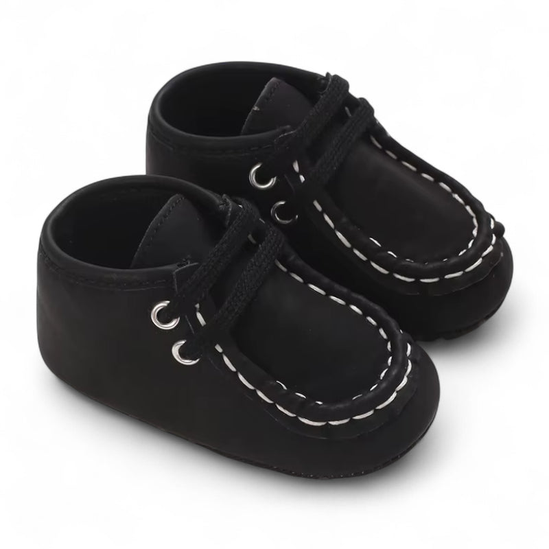 Mocassin Daim Bébé Noir Tissu Blanc