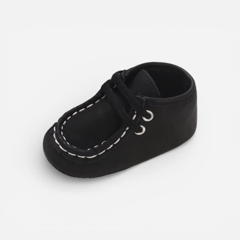 Mocassin Daim Bébé Noir Tissu Blanc