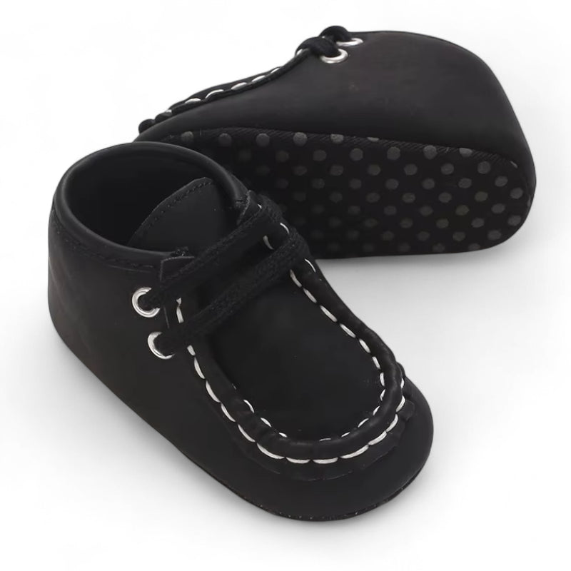 Mocassin Daim Bébé Noir Tissu Blanc