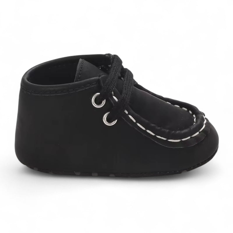 Mocassin Daim Bébé Noir Tissu Blanc