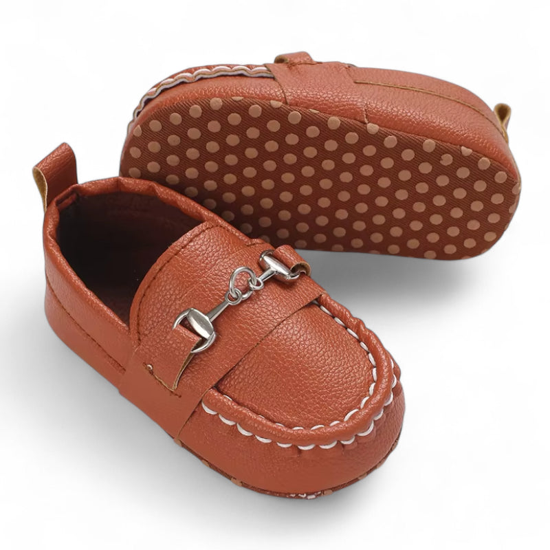 Mocassin En Cuir Marron Pour Bébé Chainette