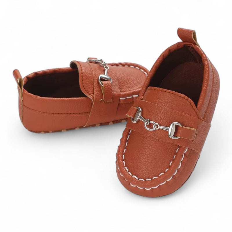 Mocassin En Cuir Marron Pour Bébé Chainette
