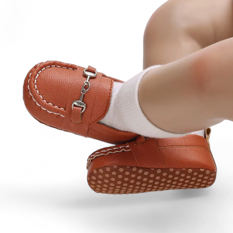 Mocassin En Cuir Marron Pour Bébé Chainette
