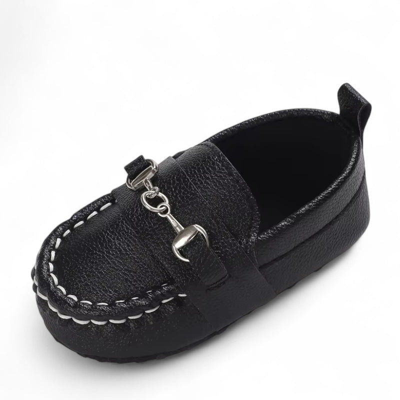 Mocassin Bébé Noir Chainette Cuir