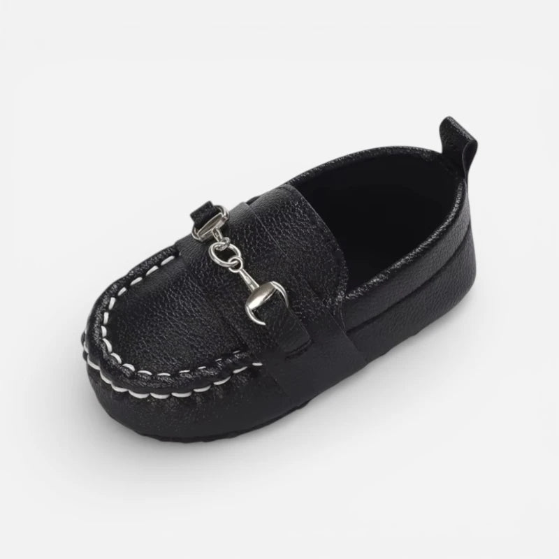 Mocassin Bébé Noir Chainette Cuir
