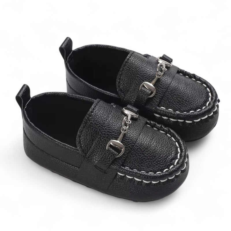Mocassin Bébé Noir Chainette Cuir